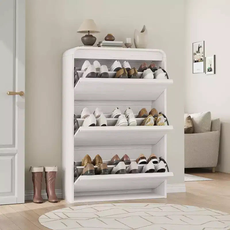 Meuble à chaussures en bois avec 3 tiroirs basculants, étagère réglable, rangement de chaussures caché pour entrée, couloir, salon