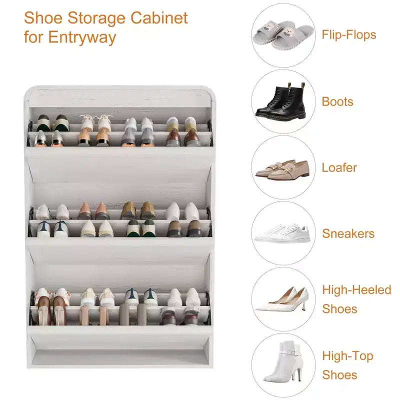 Meuble à chaussures en bois avec 3 tiroirs basculants, étagère réglable, rangement de chaussures caché pour entrée, couloir, salon