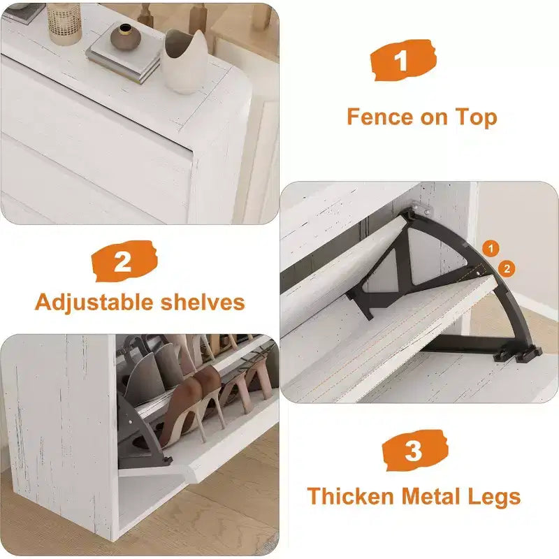 Meuble à chaussures en bois avec 3 tiroirs basculants, étagère réglable, rangement de chaussures caché pour entrée, couloir, salon