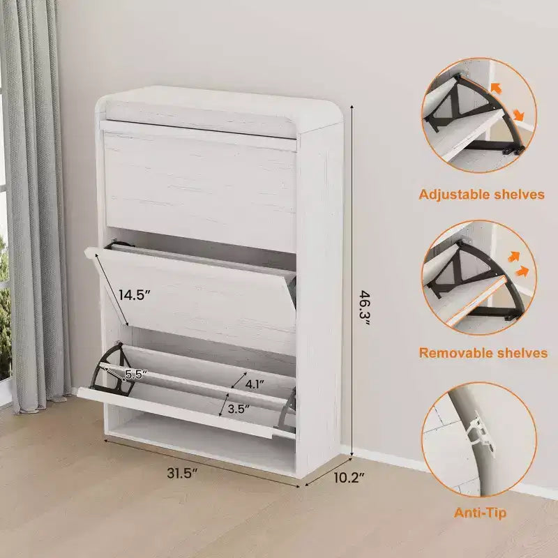 Meuble à chaussures en bois avec 3 tiroirs basculants, étagère réglable, rangement de chaussures caché pour entrée, couloir, salon