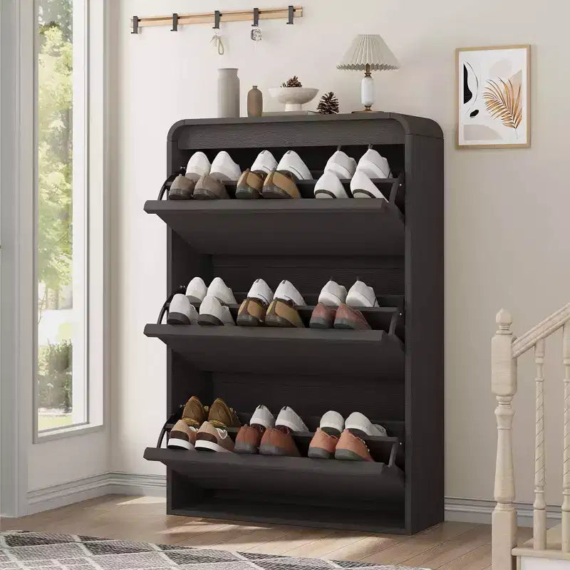 Meuble à chaussures en bois avec 3 tiroirs basculants, étagère réglable, rangement de chaussures caché pour entrée, couloir, salon