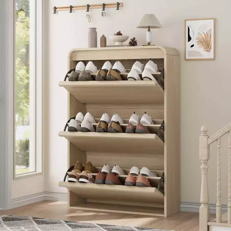 Meuble à chaussures en bois avec 3 tiroirs basculants, étagère réglable, rangement de chaussures caché pour entrée, couloir, salon