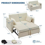 Canapé-lit extensible 55 po, canapé-lit réversible rembourré, causeuse en velours côtelé à assise profonde avec poches latérales pour salon, appartement