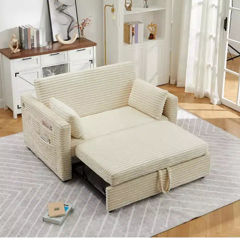 Canapé-lit extensible 55 po, canapé-lit réversible rembourré, causeuse en velours côtelé à assise profonde avec poches latérales pour salon, appartement