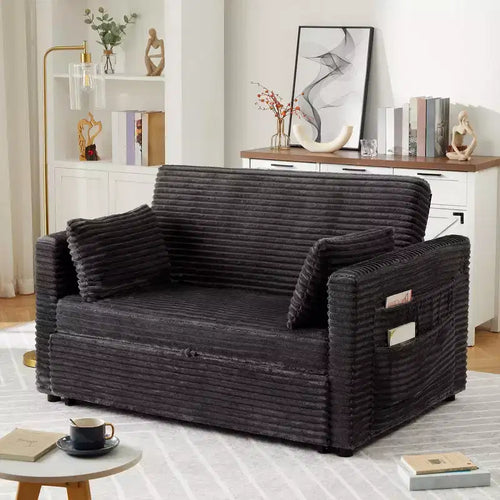 Canapé-lit extensible 55 po, canapé-lit réversible rembourré, causeuse en velours côtelé à assise profonde avec poches latérales pour salon, appartement