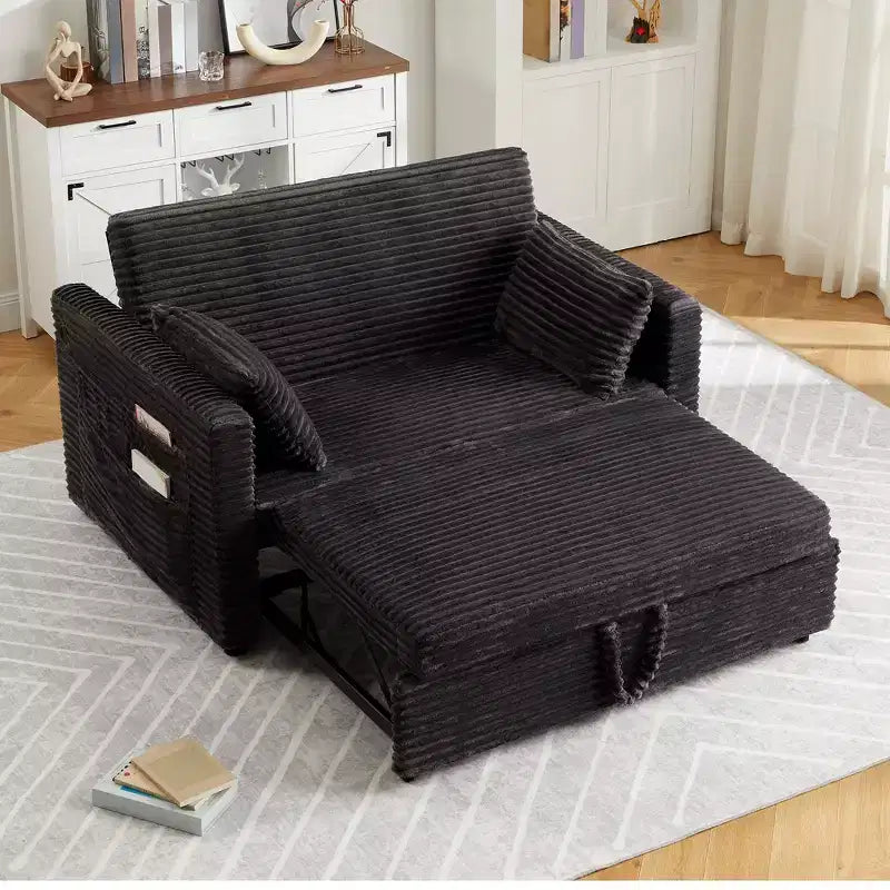 Canapé-lit extensible 55 po, canapé-lit réversible rembourré, causeuse en velours côtelé à assise profonde avec poches latérales pour salon, appartement