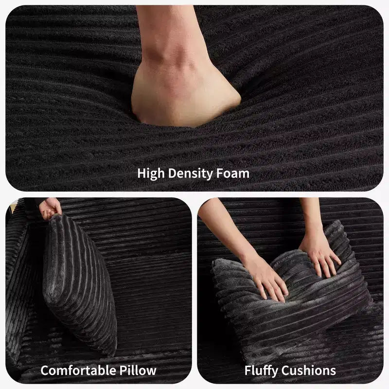 Canapé-lit extensible 55 po, canapé-lit réversible rembourré, causeuse en velours côtelé à assise profonde avec poches latérales pour salon, appartement