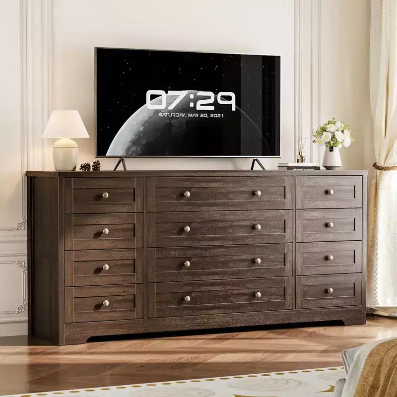 Commodes en bois durables à 12 tiroirs, commode moderne pour chambre à coucher, salon ou couloir, meuble TV de 63 W pour téléviseurs jusqu'à 65 pouces