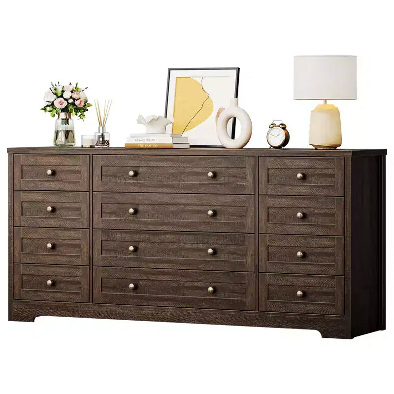 Commodes en bois durables à 12 tiroirs, commode moderne pour chambre à coucher, salon ou couloir, meuble TV de 63 W pour téléviseurs jusqu'à 65 pouces