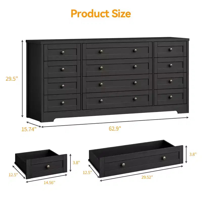 Commodes en bois durables à 12 tiroirs, commode moderne pour chambre à coucher, salon ou couloir, meuble TV de 63 W pour téléviseurs jusqu'à 65 pouces