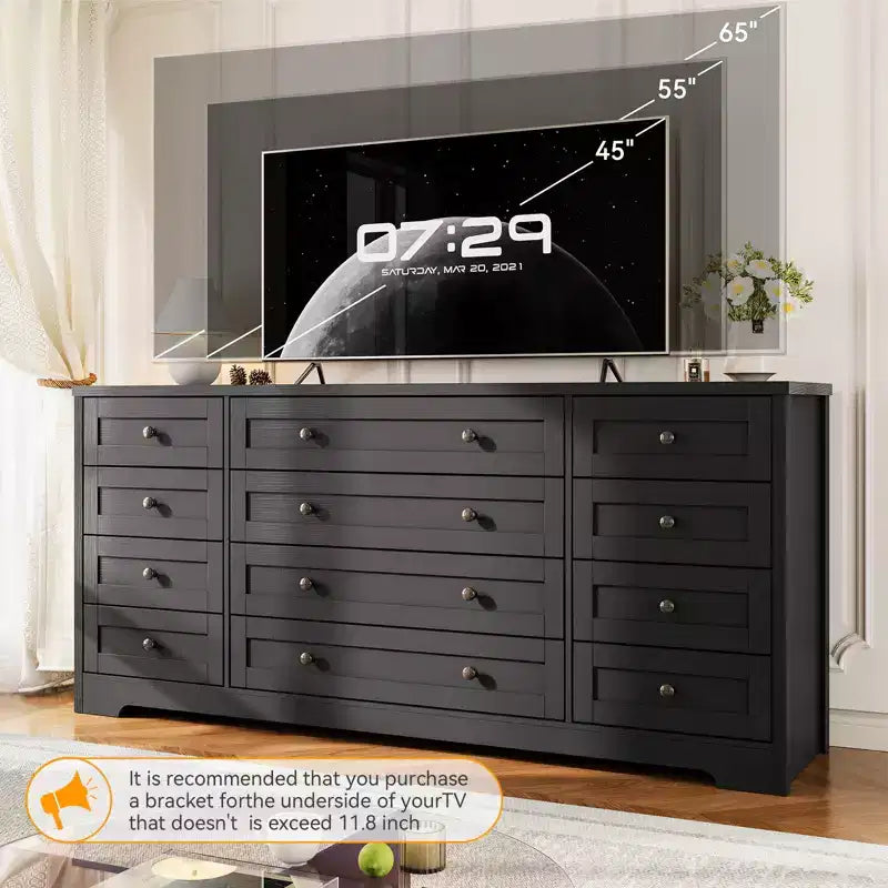 Commodes en bois durables à 12 tiroirs, commode moderne pour chambre à coucher, salon ou couloir, meuble TV de 63 W pour téléviseurs jusqu'à 65 pouces