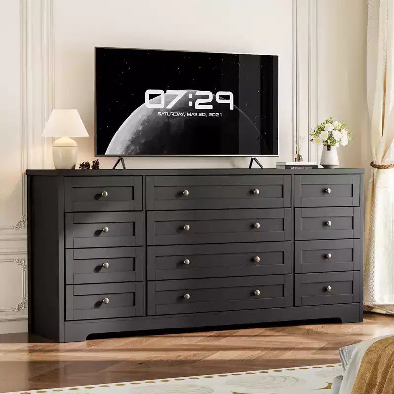 Commodes en bois durables à 12 tiroirs, commode moderne pour chambre à coucher, salon ou couloir, meuble TV de 63 W pour téléviseurs jusqu'à 65 pouces