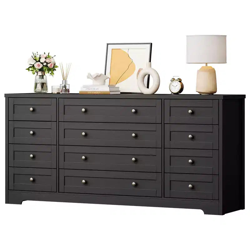 Commodes en bois durables à 12 tiroirs, commode moderne pour chambre à coucher, salon ou couloir, meuble TV de 63 W pour téléviseurs jusqu'à 65 pouces