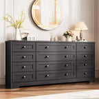 Durable Wood Dressers with 12 Drawers, Modern Chest of Drawers for Bedroom, Living Room, or Hallway, 63 W TV Stand Fits Up to 65 TV
