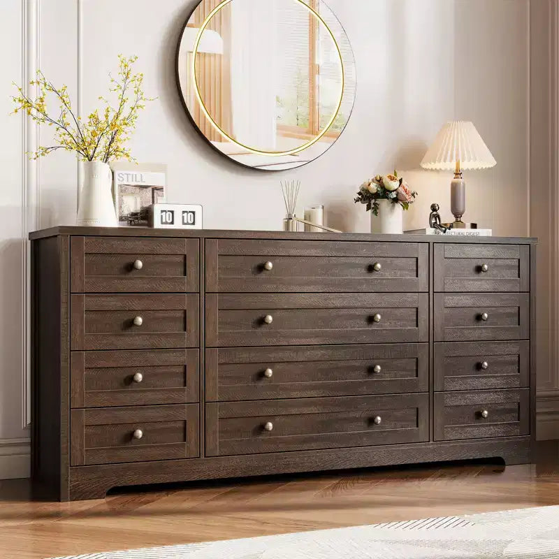 Commodes en bois durables à 12 tiroirs, commode moderne pour chambre à coucher, salon ou couloir, meuble TV de 63 W pour téléviseurs jusqu'à 65 pouces