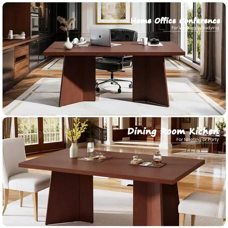 Table à manger rectangulaire moderne pour 6-8 personnes, plateau en bois robuste de 160 cm avec pied central, montage facile, pour cuisine, salle à manger, maison, bureau, appartement
