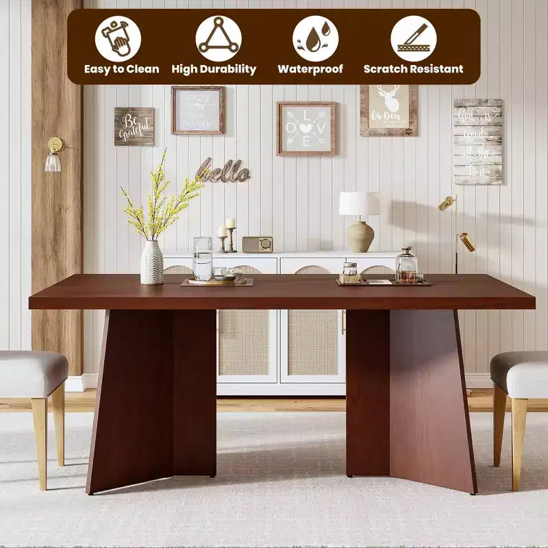 Table à manger rectangulaire moderne pour 6-8 personnes, plateau en bois robuste de 160 cm avec pied central, montage facile, pour cuisine, salle à manger, maison, bureau, appartement