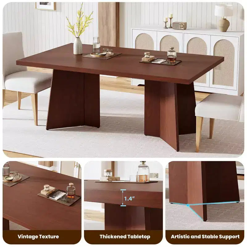 Table à manger rectangulaire moderne pour 6-8 personnes, plateau en bois robuste de 160 cm avec pied central, montage facile, pour cuisine, salle à manger, maison, bureau, appartement