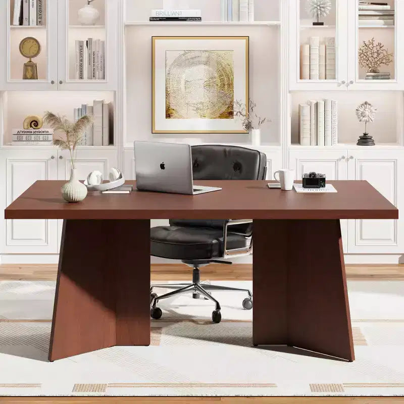 Table à manger rectangulaire moderne pour 6-8 personnes, plateau en bois robuste de 160 cm avec pied central, montage facile, pour cuisine, salle à manger, maison, bureau, appartement