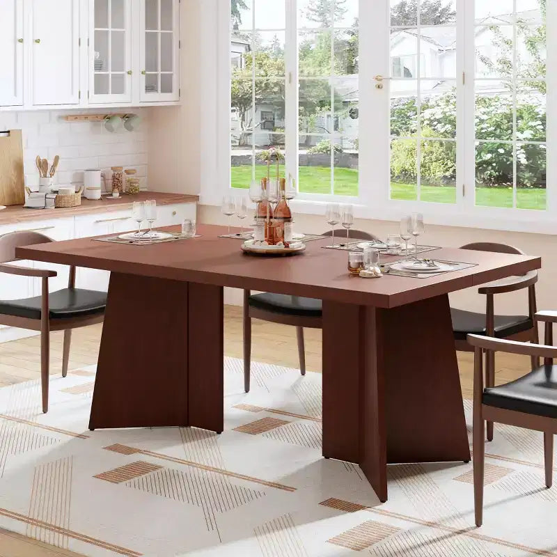 Table à manger rectangulaire moderne pour 6-8 personnes, plateau en bois robuste de 160 cm avec pied central, montage facile, pour cuisine, salle à manger, maison, bureau, appartement