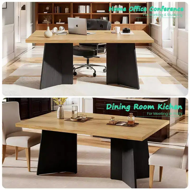 Table à manger rectangulaire moderne pour 6-8 personnes, plateau en bois robuste de 160 cm avec pied central, montage facile, pour cuisine, salle à manger, maison, bureau, appartement