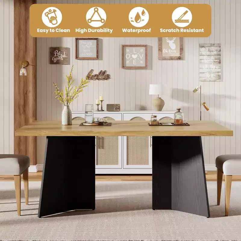Table à manger rectangulaire moderne pour 6-8 personnes, plateau en bois robuste de 160 cm avec pied central, montage facile, pour cuisine, salle à manger, maison, bureau, appartement