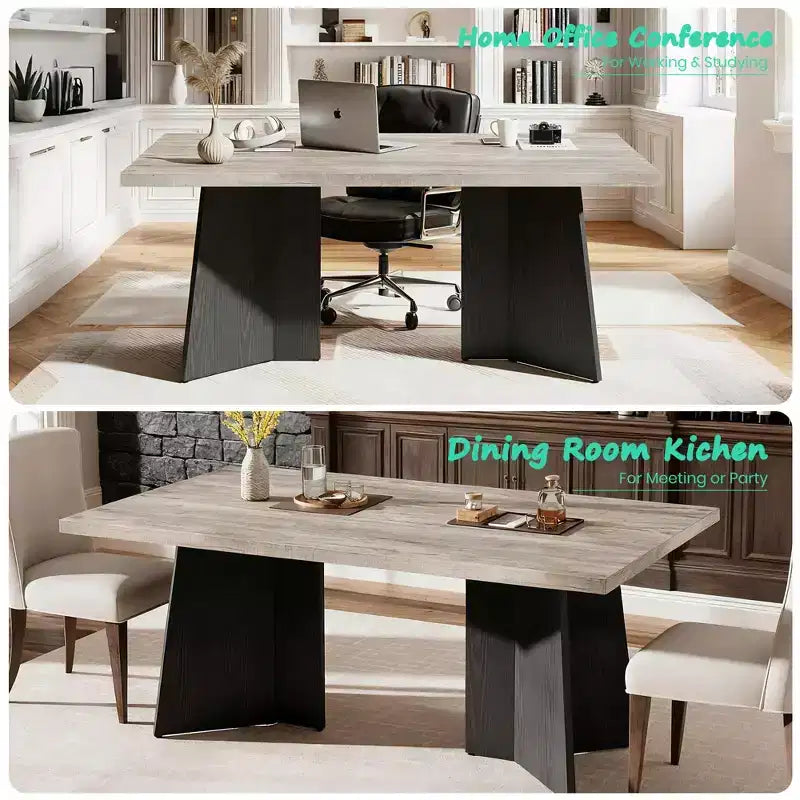 Table à manger rectangulaire moderne pour 6-8 personnes, plateau en bois robuste de 160 cm avec pied central, montage facile, pour cuisine, salle à manger, maison, bureau, appartement