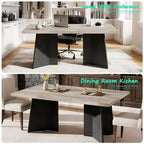 Table à manger rectangulaire moderne pour 6-8 personnes, plateau en bois robuste de 160 cm avec pied central, montage facile, pour cuisine, salle à manger, maison, bureau, appartement