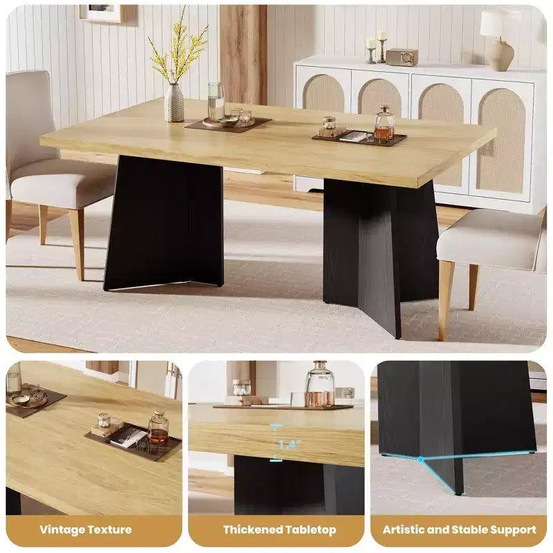 Table à manger rectangulaire moderne pour 6-8 personnes, plateau en bois robuste de 160 cm avec pied central, montage facile, pour cuisine, salle à manger, maison, bureau, appartement