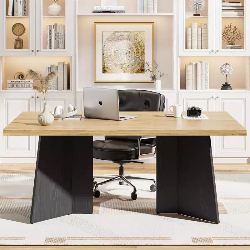 Table à manger rectangulaire moderne pour 6-8 personnes, plateau en bois robuste de 160 cm avec pied central, montage facile, pour cuisine, salle à manger, maison, bureau, appartement