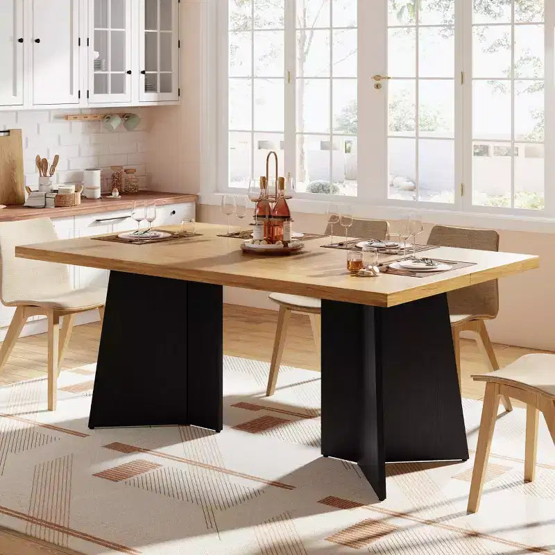 Table à manger rectangulaire moderne pour 6-8 personnes, plateau en bois robuste de 160 cm avec pied central, montage facile, pour cuisine, salle à manger, maison, bureau, appartement