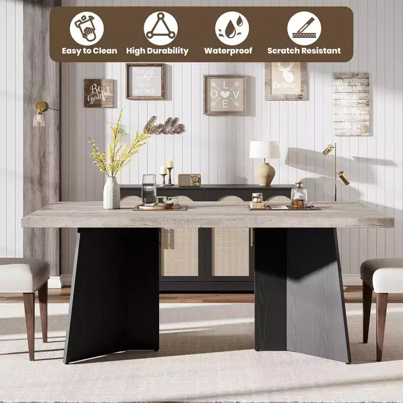 Table à manger rectangulaire moderne pour 6-8 personnes, plateau en bois robuste de 160 cm avec pied central, montage facile, pour cuisine, salle à manger, maison, bureau, appartement