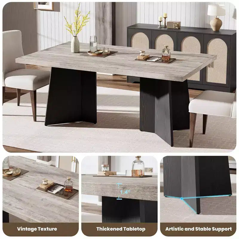Table à manger rectangulaire moderne pour 6-8 personnes, plateau en bois robuste de 160 cm avec pied central, montage facile, pour cuisine, salle à manger, maison, bureau, appartement