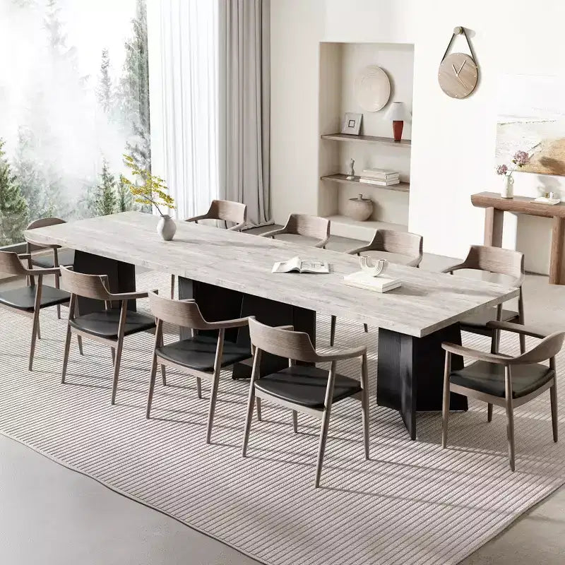 Table à manger rectangulaire moderne pour 6-8 personnes, plateau en bois robuste de 160 cm avec pied central, montage facile, pour cuisine, salle à manger, maison, bureau, appartement