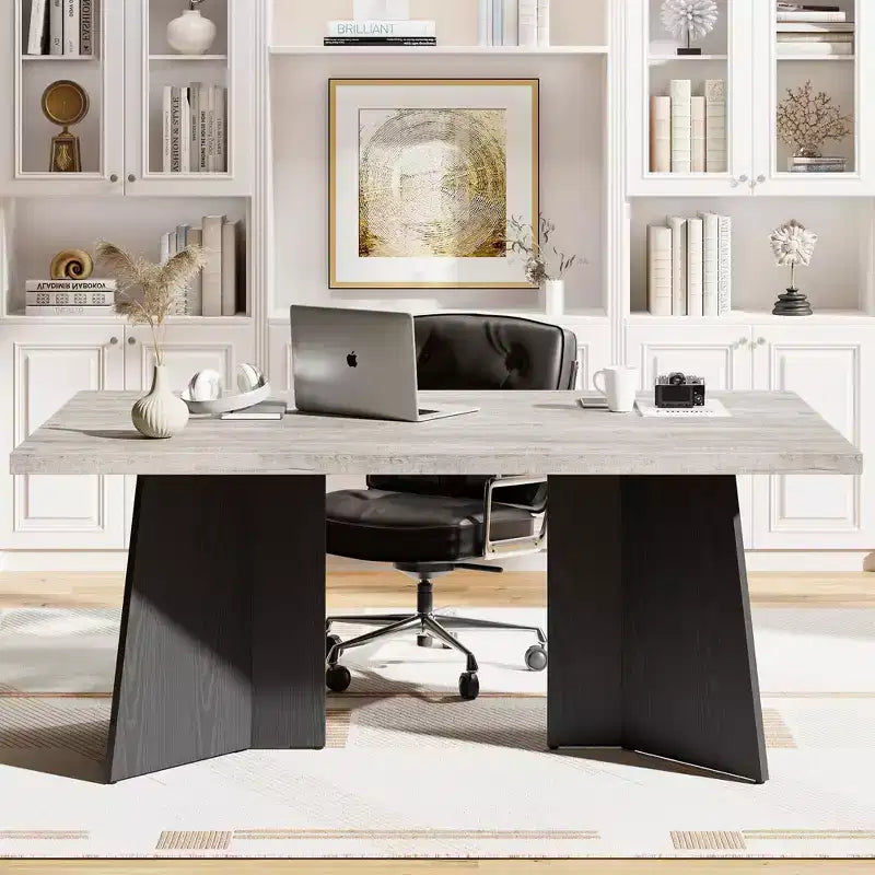 Table à manger rectangulaire moderne pour 6-8 personnes, plateau en bois robuste de 160 cm avec pied central, montage facile, pour cuisine, salle à manger, maison, bureau, appartement