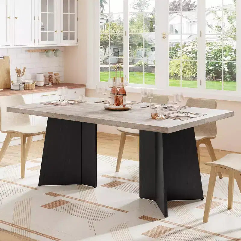 Table à manger rectangulaire moderne pour 6-8 personnes, plateau en bois robuste de 160 cm avec pied central, montage facile, pour cuisine, salle à manger, maison, bureau, appartement