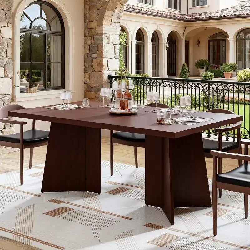 Table à manger rectangulaire moderne pour 6-8 personnes, plateau en bois robuste de 160 cm avec pied central, montage facile, pour cuisine, salle à manger, maison, bureau, appartement