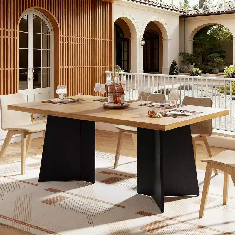 Table à manger rectangulaire moderne pour 6-8 personnes, plateau en bois robuste de 160 cm avec pied central, montage facile, pour cuisine, salle à manger, maison, bureau, appartement