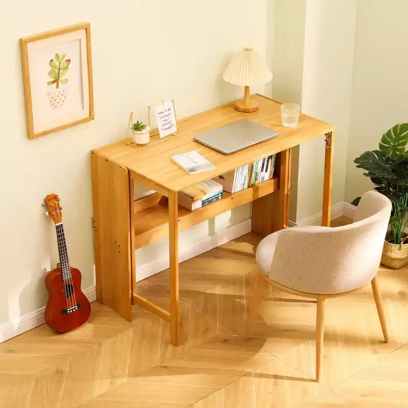 Bamboo Folding Desk, Space-Saving Computer Desk for Small Spaces, Foldable Study Table for Bedroom Home Office