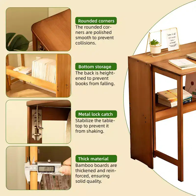 Bureau pliant en bambou, bureau d'ordinateur peu encombrant pour petits espaces, table d'étude pliable pour chambre à coucher ou bureau à domicile