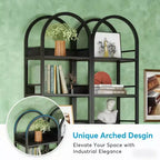 Étagère d'angle arquée NAYSAYE 6 niveaux en métal et bois, présentoir de rangement compact pour salon et bureau, noir, 17,34*11,82*78,8