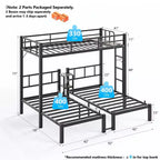 Lit superposé triple en métal Karl Home, lits jumeaux superposés, 3 lits superposés avec étagères pour enfants, adolescents et adultes, robuste, noir