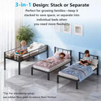 Lit superposé triple en métal Karl Home, lits jumeaux superposés, 3 lits superposés avec étagères pour enfants, adolescents et adultes, robuste, noir