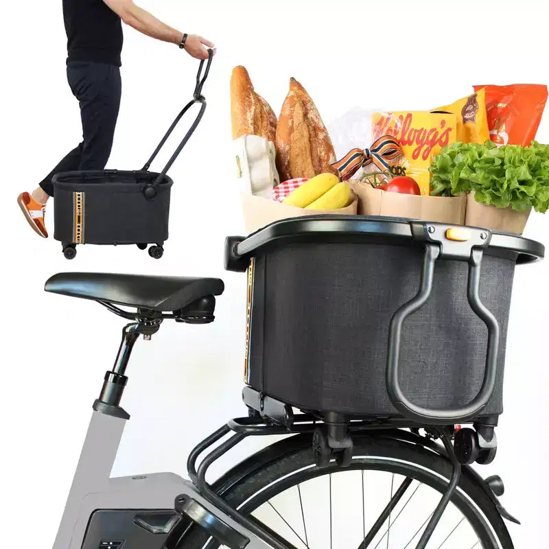 My Duque: Panier de vélo multifonctionnel - Chariot de courses utilitaire noir chiné