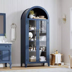 Meuble de rangement arqué de style ferme, étagère d'exposition à 5 niveaux, 2 portes vitrées, étagère réglable, armoire polyvalente pour cuisine, salle à manger, salon