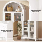 Meuble de rangement arqué de style ferme, étagère d'exposition à 5 niveaux, 2 portes vitrées, étagère réglable, armoire polyvalente pour cuisine, salle à manger, salon