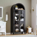 Meuble de rangement arqué de style ferme, étagère d'exposition à 5 niveaux, 2 portes vitrées, étagère réglable, armoire polyvalente pour cuisine, salle à manger, salon
