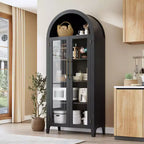 Farmhouse Arched Storage Cabinet, 5-Tier Display Shelf, 2 Glass Doors, Adjustable Shelf, Versatile Cupboard for Kitchen, Dining Room, Living Room