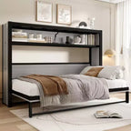 Twin Size Murphy Bed with Shelves, Metal Wall Bed with Foldable Design for Small Space