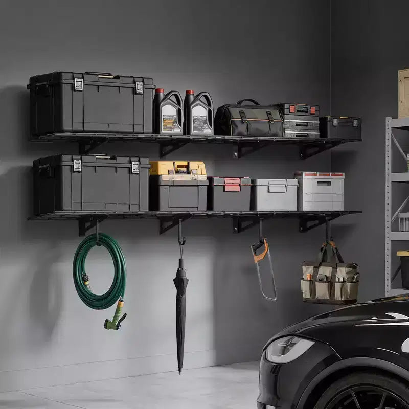 Étagères murales de garage VEVOR à 2 niveaux, lot de 4 unités d'étagères murales en acier de 0,3 x 0,9 m, 30,5 x 182,9 cm par étagère, capacité de charge totale de 272 kg, noir